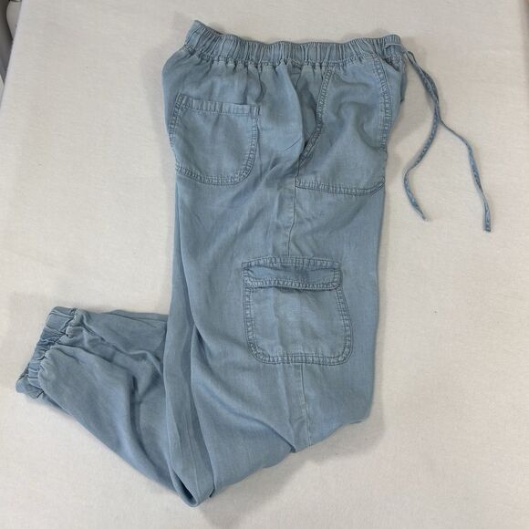 URBAN DAIZY High Rise Blue Tencel Jogger Pants with Cargo Pockets - Picture 4 of 12